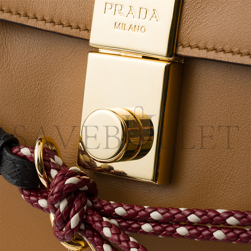 Pra*a soft sound large leather shoulder bag with charms 1bd378 (35*19.5*10.5cm)